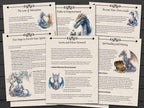 Set of educational pages on the Law of Attraction, with dragon illustrations and text on a wooden surface