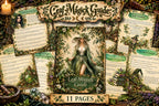 Leaf Magick Guide with a woodland witch cover and sample pages on leaf rituals, wisdom, harvesting and magical gardening.