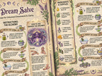 Instructions for making a 'Dream Salve' with herbal ingredients and steps. 