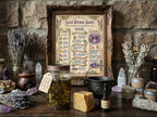 Herbal remedies and a framed document titled 'Lucid Dream Salve' on a stone wall background.