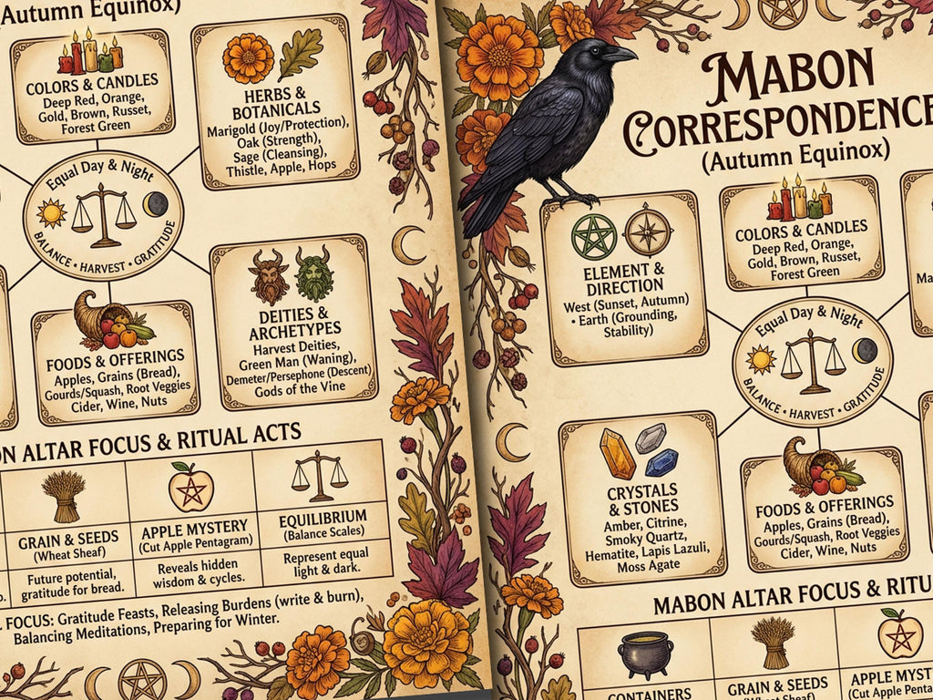 Mabon Sabbat Infographic: Autumn Equinox Wheel of the Year Printable