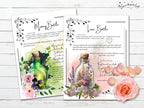 Two pages from a grimore featuring illustrations of bottles with flowers and text on a wooden surface.
