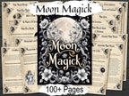 Pages titled 'Moon Magick' with decorative cover and multiple pages displayed on a dark background.