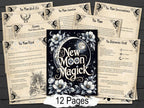 New Moon Magick book with decorative parchment pages on a wooden background