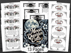 Moon Quarter Calls pages with 13 pages of cards on a wooden surface
