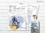 Magical potion bottle with decorative text and illustrations on a wooden surface