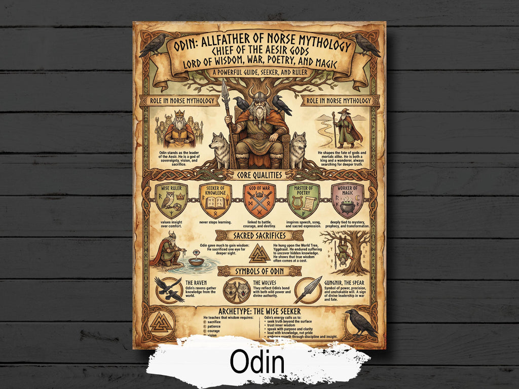 Odin Infographic: Norse God Mythology, Viking Printable Book of Shadows Page