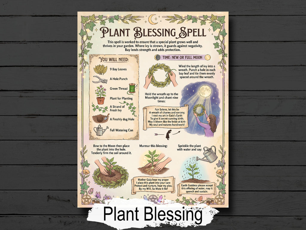 Plant Blessing Spell, witchcraft infographic page, printable magick for your Book of Shadows.