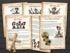 Set of poppet-making pages with illustrations on a wooden surface