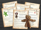 Set of paper towel banishing poppet patterns with a brown paper towel doll on a wooden surface.