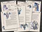 Set of motivational pages oon purpose driven goals, with dragon illustrations on a wooden surface