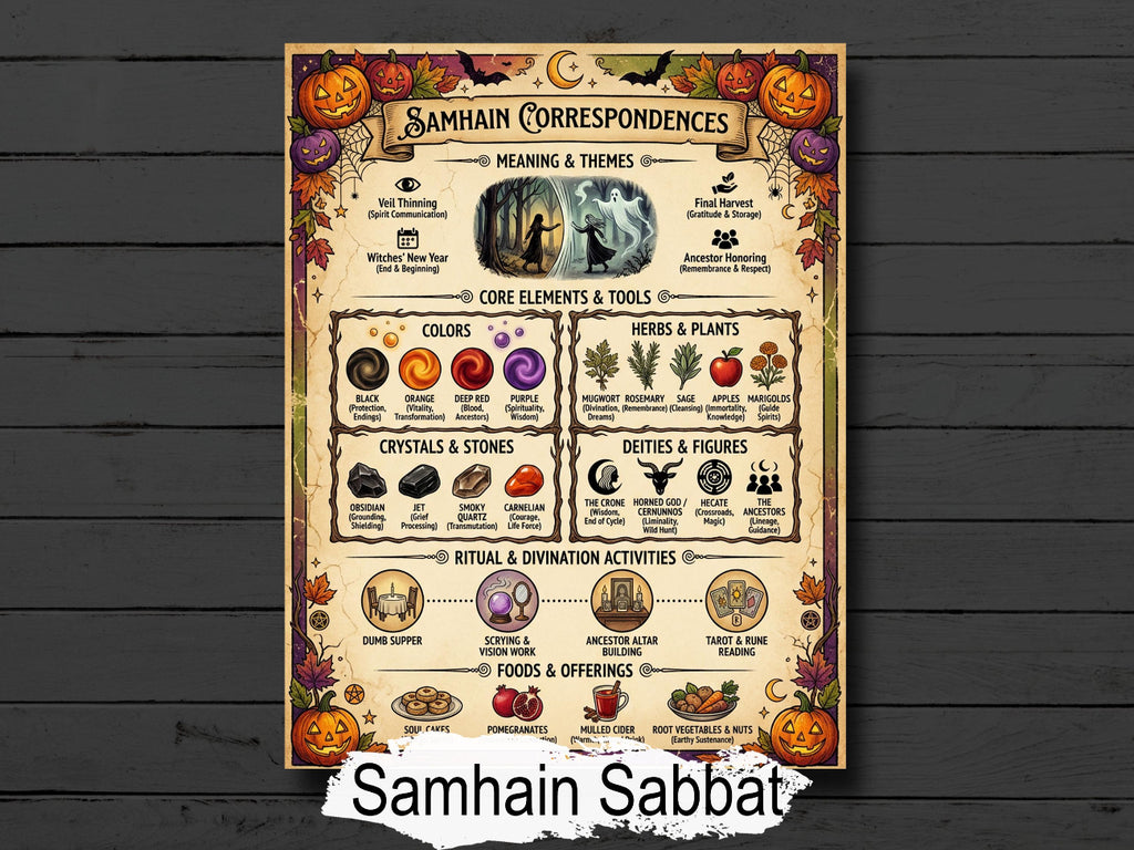 Samhain Sabbat Infographic: All Hallows Eve, Halloween Wheel of the Year Printable