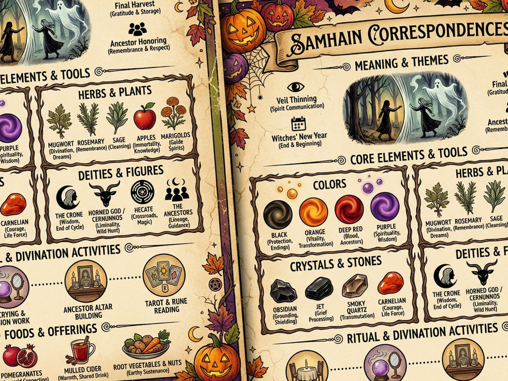 Samhain Sabbat Infographic: All Hallows Eve, Halloween Wheel of the Year Printable