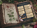 Open book with a spell for spring on a wooden surface with plants.