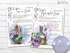 Two potion bottle recipes with decorative elements on a wooden surface.