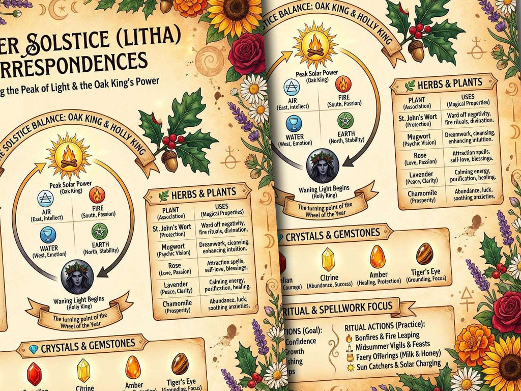 Litha Sabbat Infographic: Summer Solstice, Book of Shadows Printable (JPG & PDF)