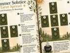 Closeup view of Summer solstice tarot spread page showing text and graphics detail.