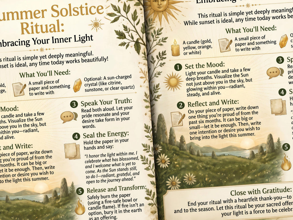 Closeup image of Summer Solstice Ritual featuring the text and summer graphics.