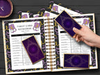 TAROT CHEAT SHEETS placed in a ring binder with a hand holding tarot cards.