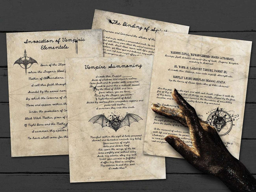 The Cursed Spellbook pages on Vampires and Binding magick.