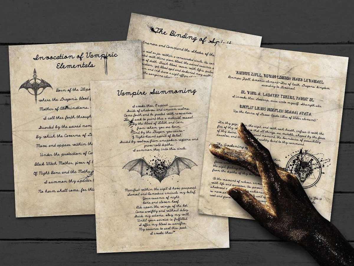 The Cursed Spellbook pages on Vampires and Binding magick.