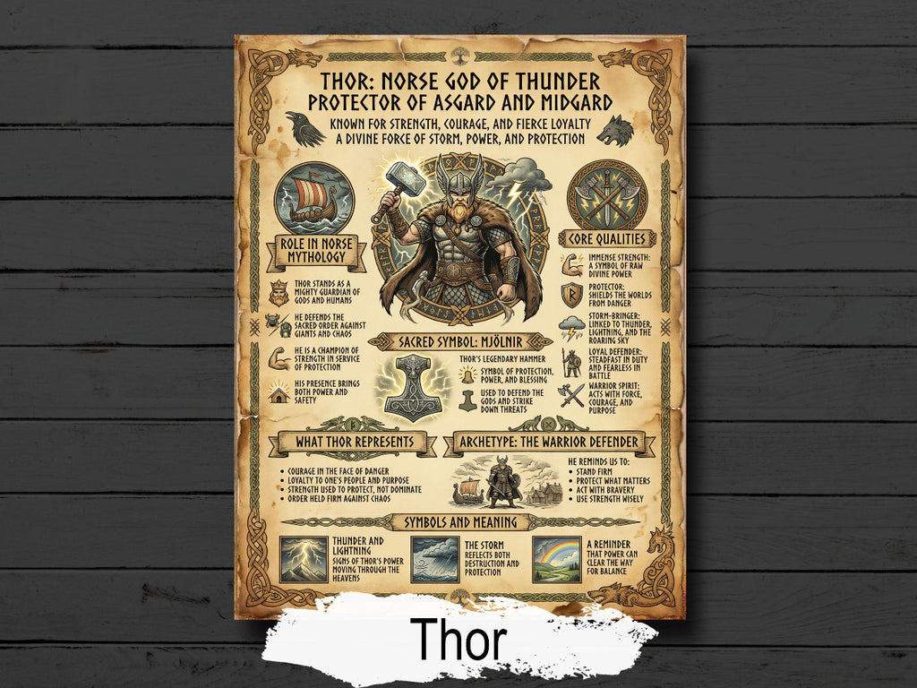 Thor Infographic: Norse God Mythology, Viking Printable Book of Shadows Page