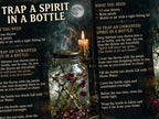 Instructions for trapping a spirit in a bottle with a mason jar filled with rose petals and thorns.