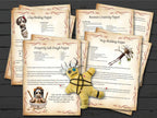 Set of recipe pages for various types of poppets with a yellow twig shielding poppet on a wooden surface.