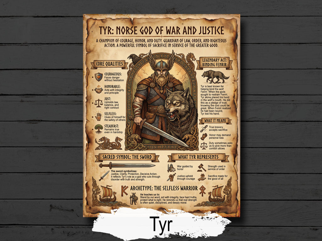 Tyr Infographic: Norse God Mythology, Viking Printable Book of Shadows Page