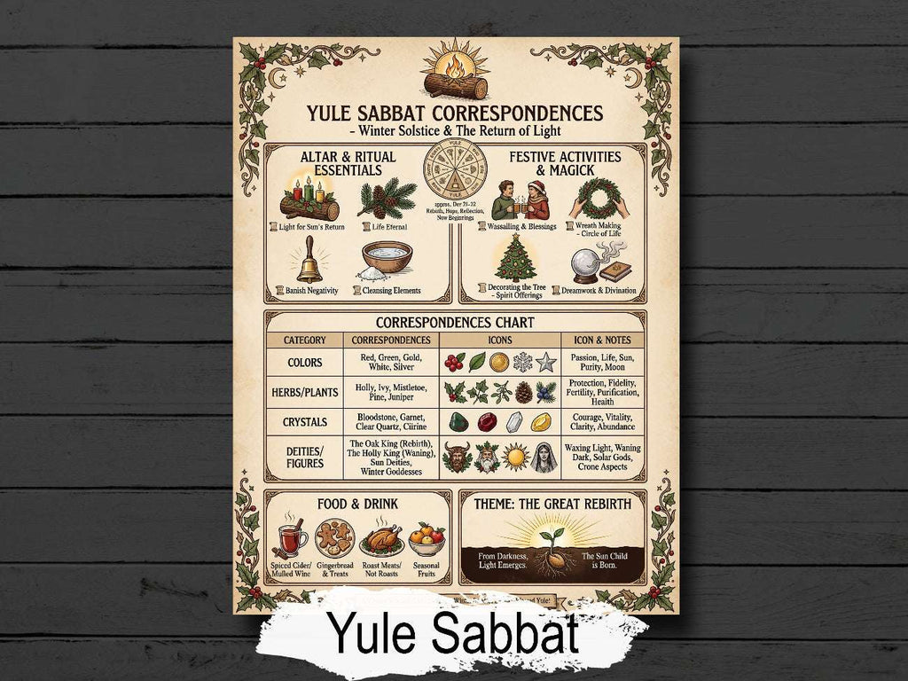 Winter Solstice Infographic: Grimoire Page for your Book of Shadows, Printable Wiccan Altar Art