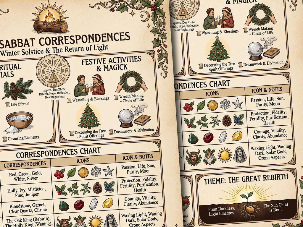 Winter Solstice Infographic: Grimoire Page for your Book of Shadows, Printable Wiccan Altar Art