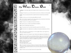 Page one of the Witch's Dream Book, with ornate title text, a medieval style border on the left of the page and entries from acquantance to acorns.