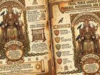 Illustration of Frigg, Norse goddess of marriage, motherhood, and fate, with text and symbols on a decorative background.
