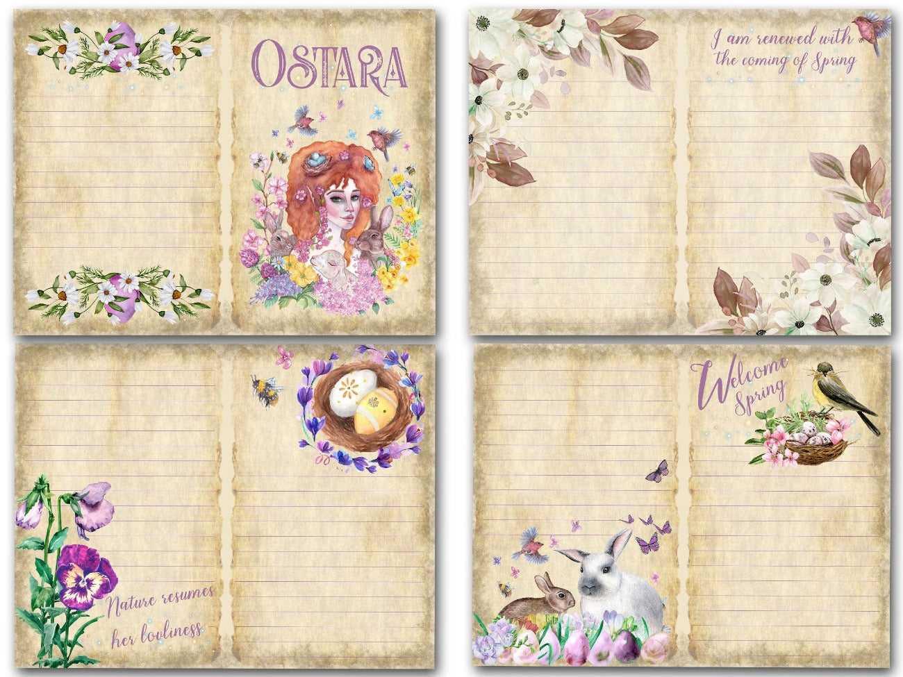 Four OSTARA Junk Journal Kit Printable Pages - Morgana Magick Spell
