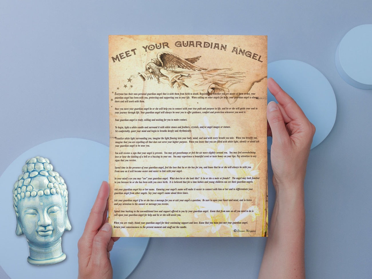 MEET Your GUARDIAN ANGEL Printable held in two hands. GUARDIAN ANGEL a Ritual to Meet Guardian Angel, Wicca Witchcraft, Light Worker Magic, Angel Guidance Folklore, Journal Grimoire Printable - Morgana Magick Spell