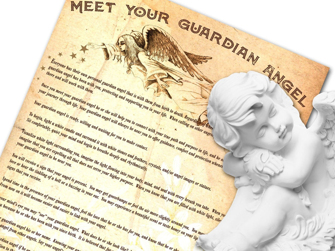 MEET Your GUARDIAN ANGEL closeup image showing text detail. GUARDIAN ANGEL a Ritual to Meet Guardian Angel, Wicca Witchcraft, Light Worker Magic, Angel Guidance Folklore, Journal Grimoire Printable - Morgana Magick Spell