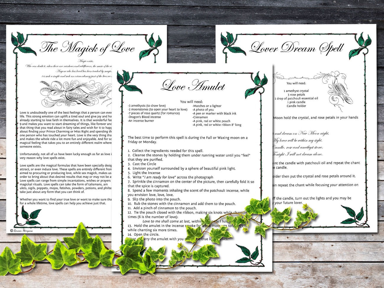 LOVE MAGICK BUNDLE 3 pages, The Magick of Love, Love Amulet, Lover Dream Spell - Morgana Magick Spell