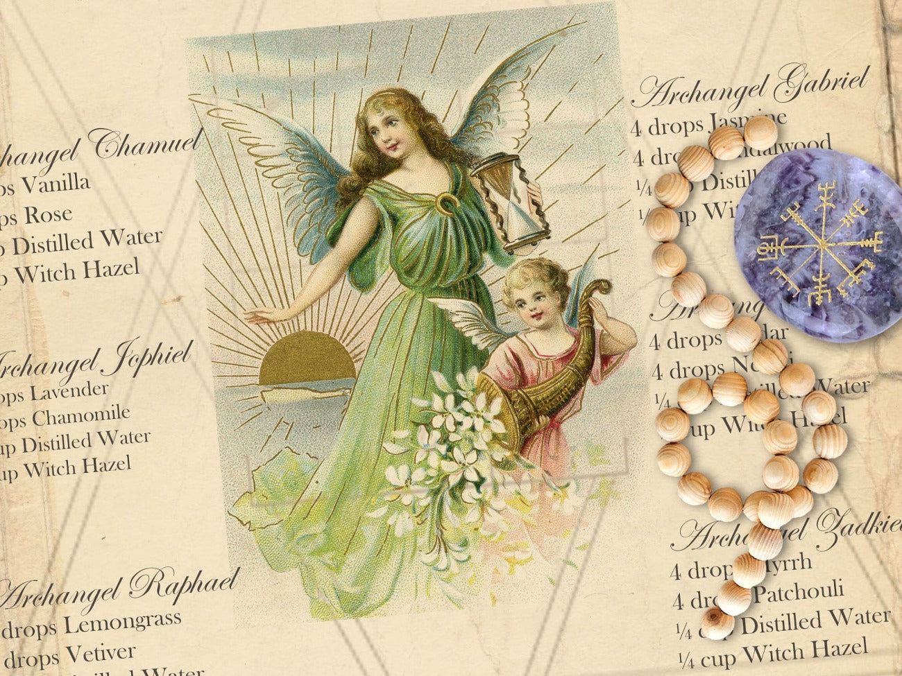 ARCHANGELS PRAYER WATER, Printable close up image showing vintage angel detail.