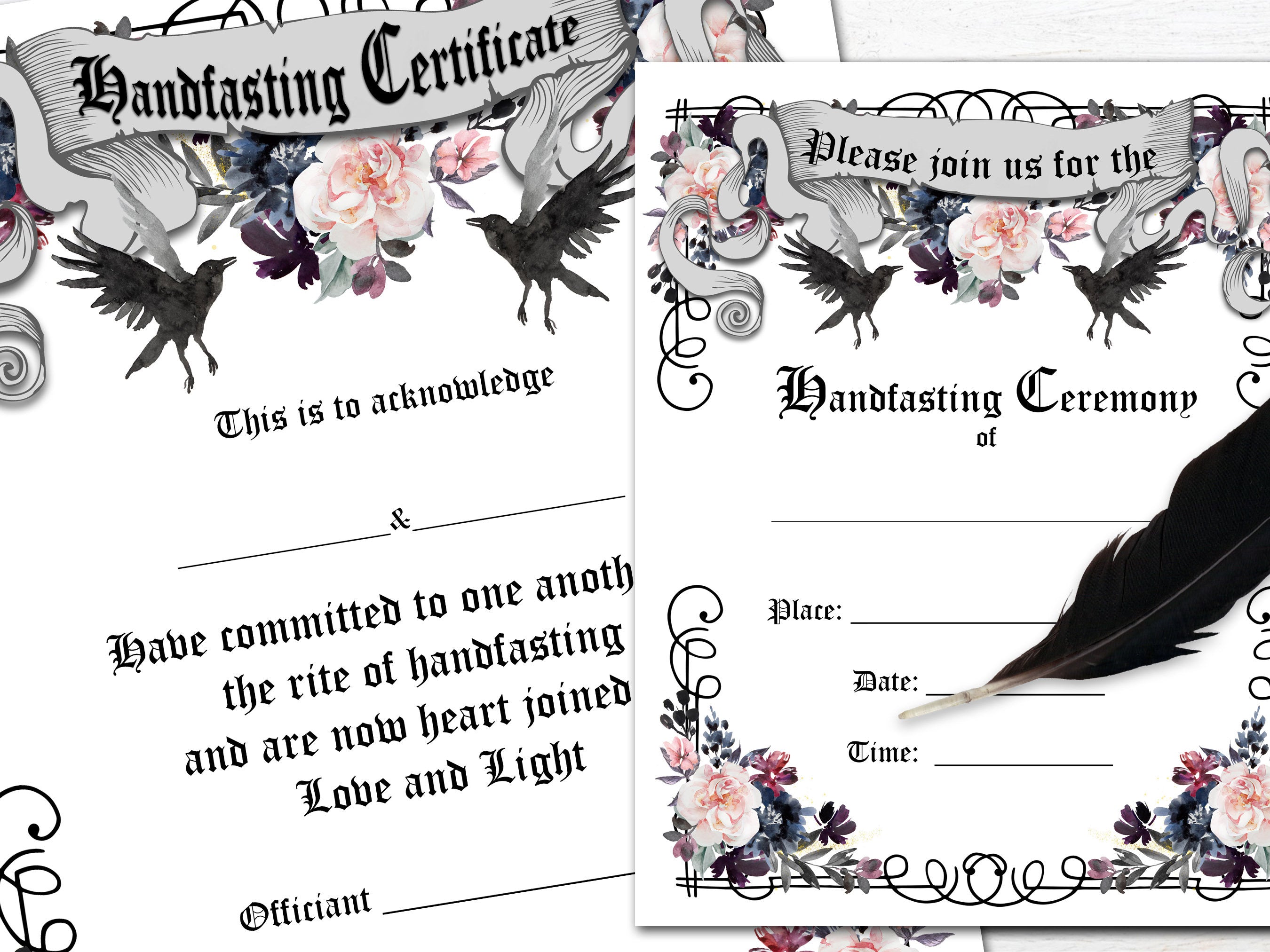 HANDFASTING RAVENS Certificate & Invitation Printable shown with the optional white background.