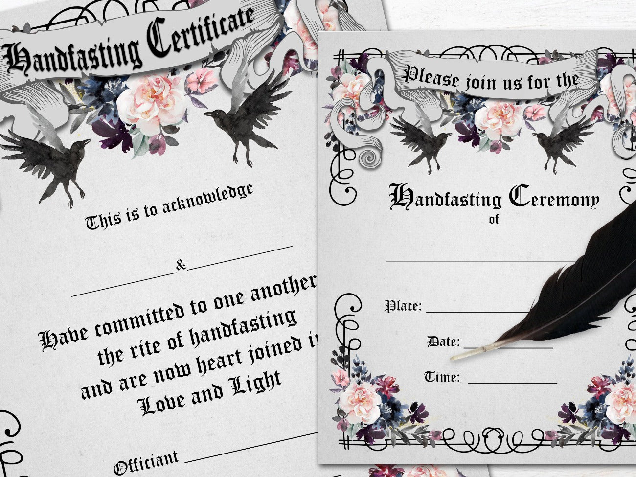 Closeup image of HANDFASTING RAVENS Certificate & Invitation Printable