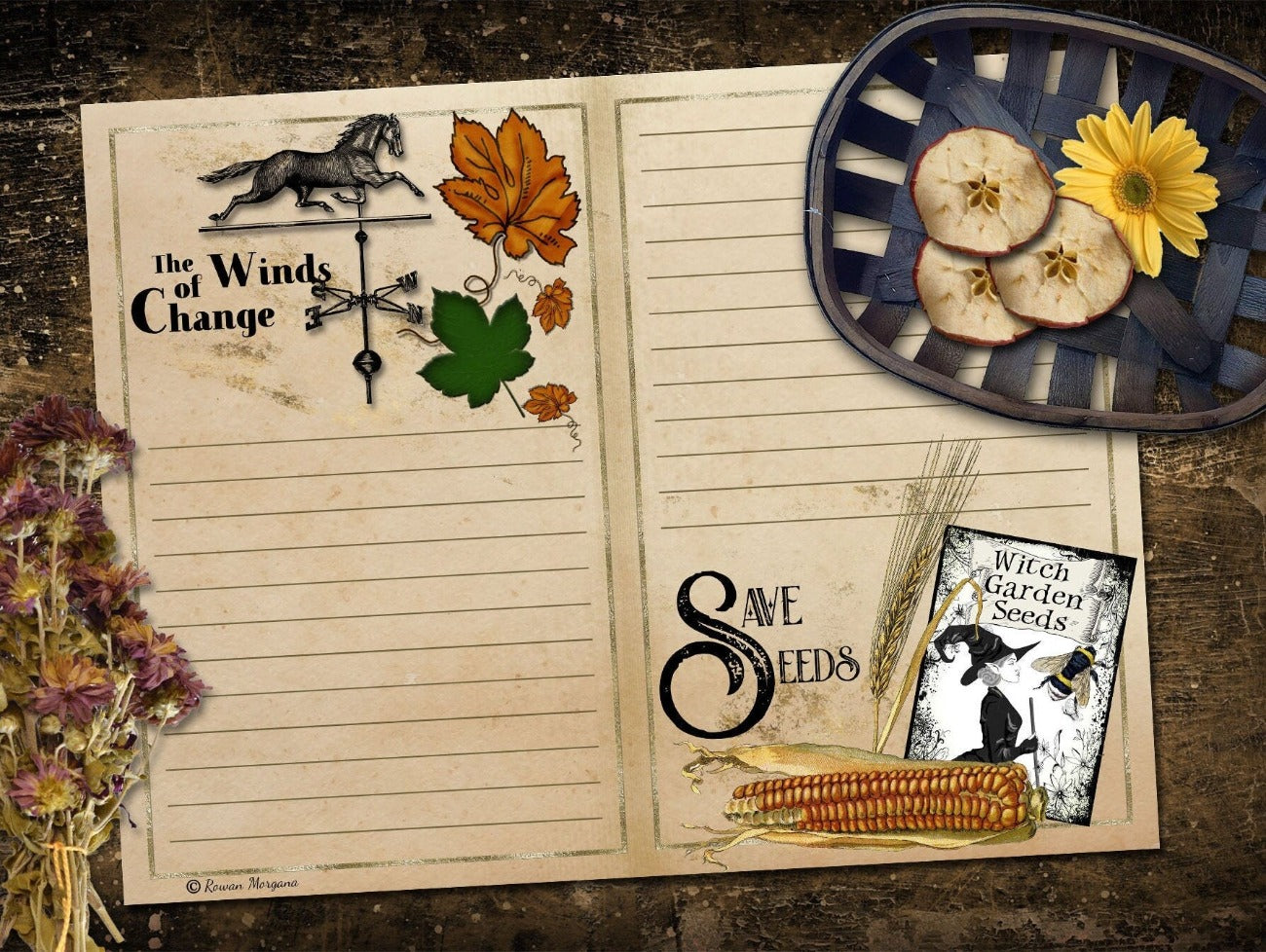 The Winds of Chate and Save Seeds - LUGHNASADH JUNK JOURNAL Kit Printable Pages - Morgana Magick Spell