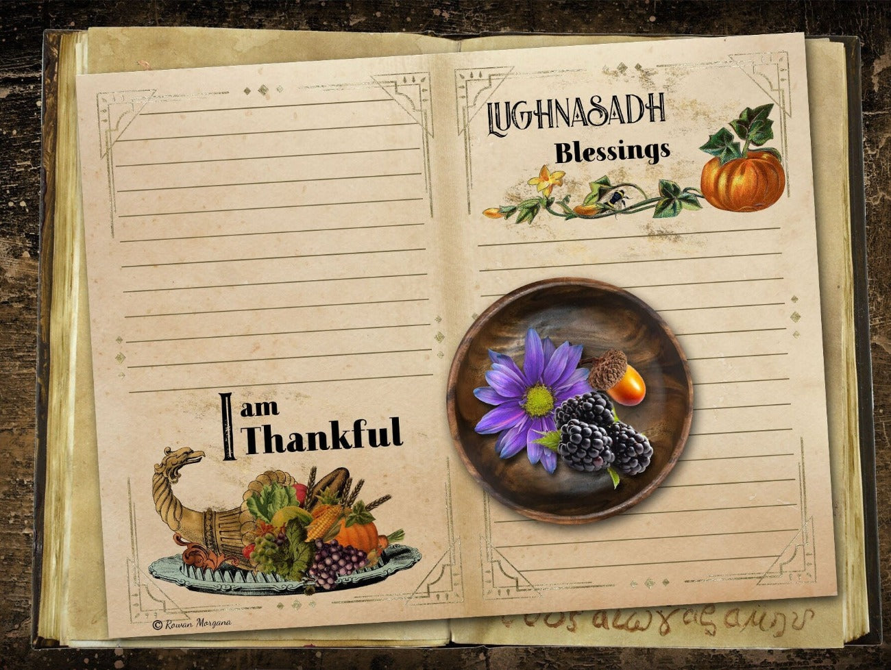 Be Thankful and Lughnasadh Blessings - LUGHNASADH JUNK JOURNAL Kit Printable Pages - Morgana Magick Spell
