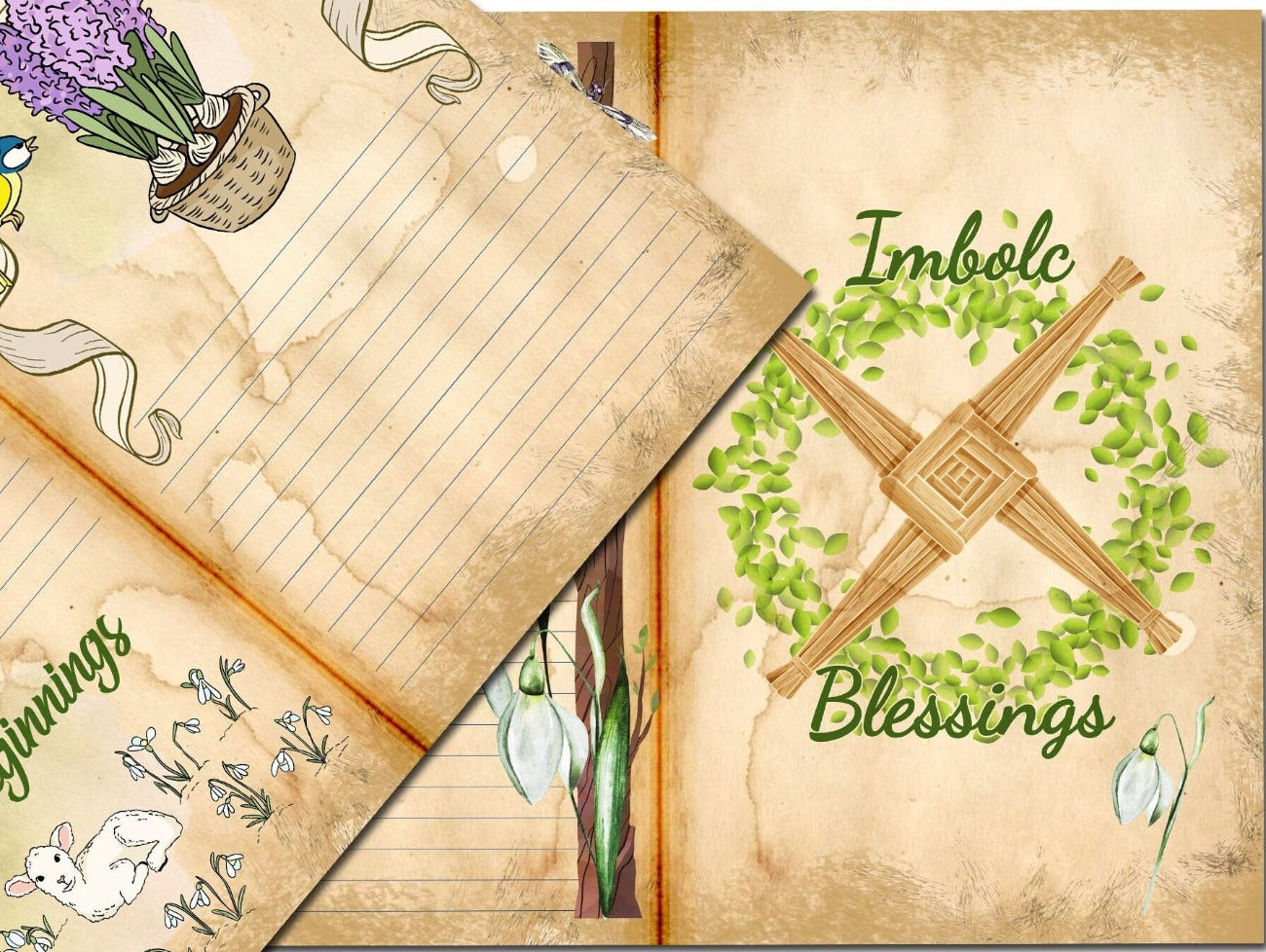 Close-up view of IMBOLC Junk Journal Kit Printable 10 Pages - Morgana Magick Spell