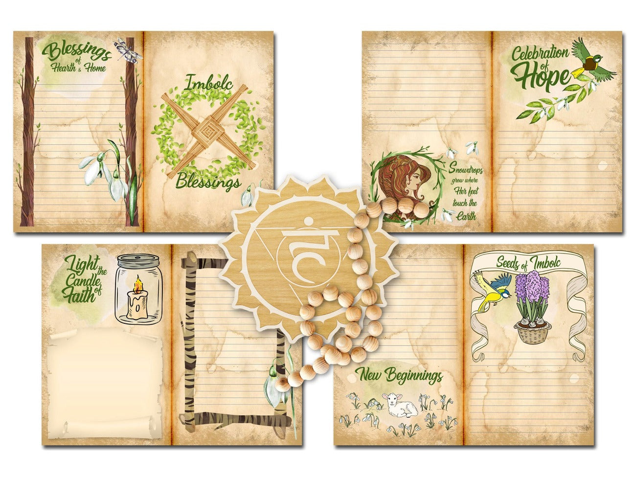 Close-up view of IMBOLC Junk Journal Kit Printable 4 Pages - Morgana Magick Spell