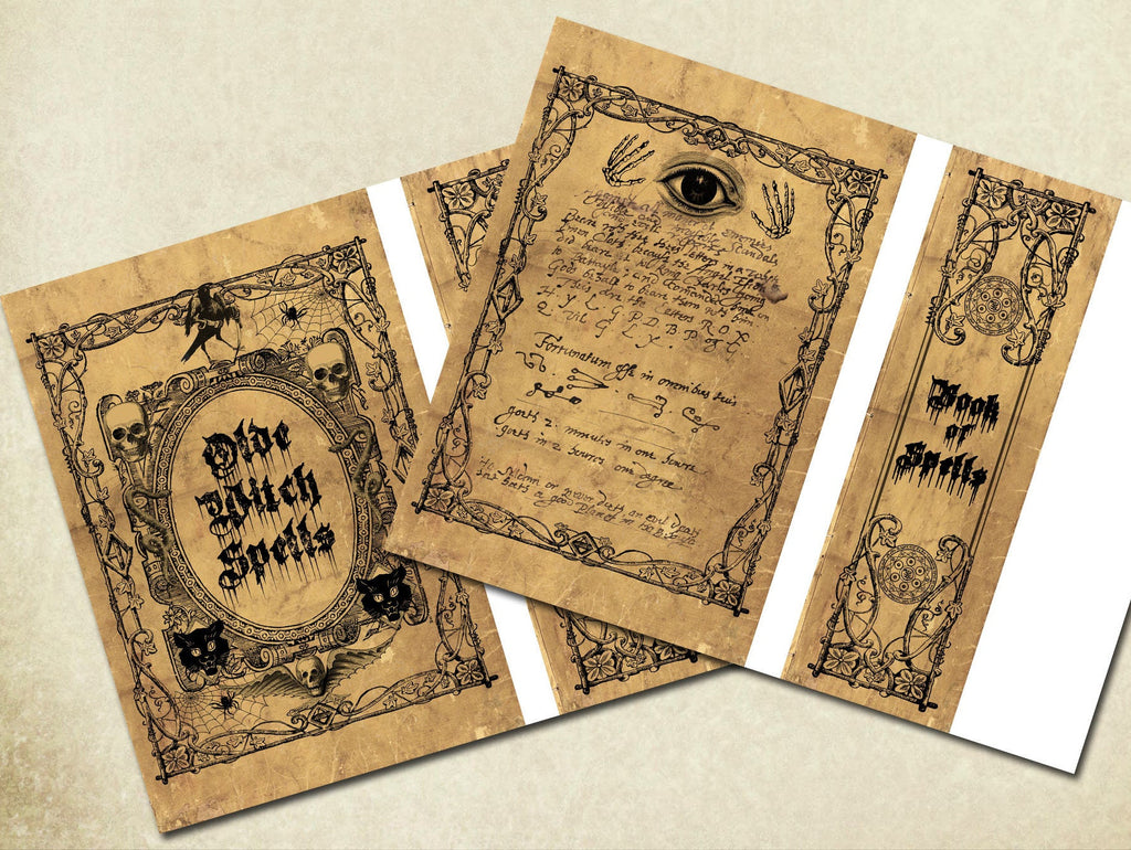 SPELL BOOK COVER, Old Witchcraft Printable Cover for Grimoire, Book of Shadows or Journal, Halloween Printable Junk Journal Cover Clip-Art - Morgana Magick Spell