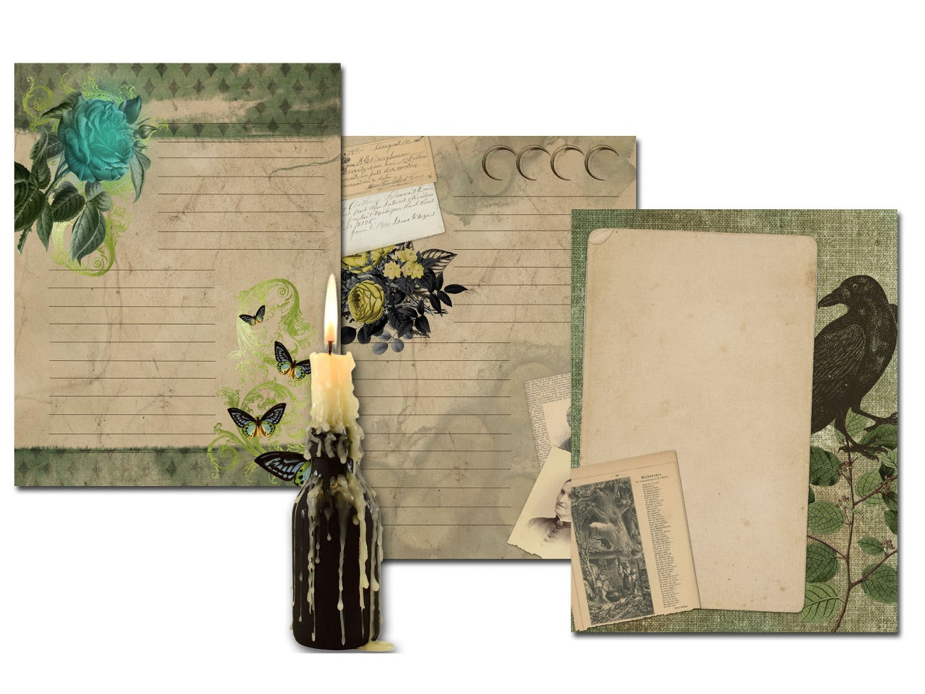 WYCHWOOD JOURNAL Printable three unique pages with lined paper and witchy images - Morgana Magick Spell