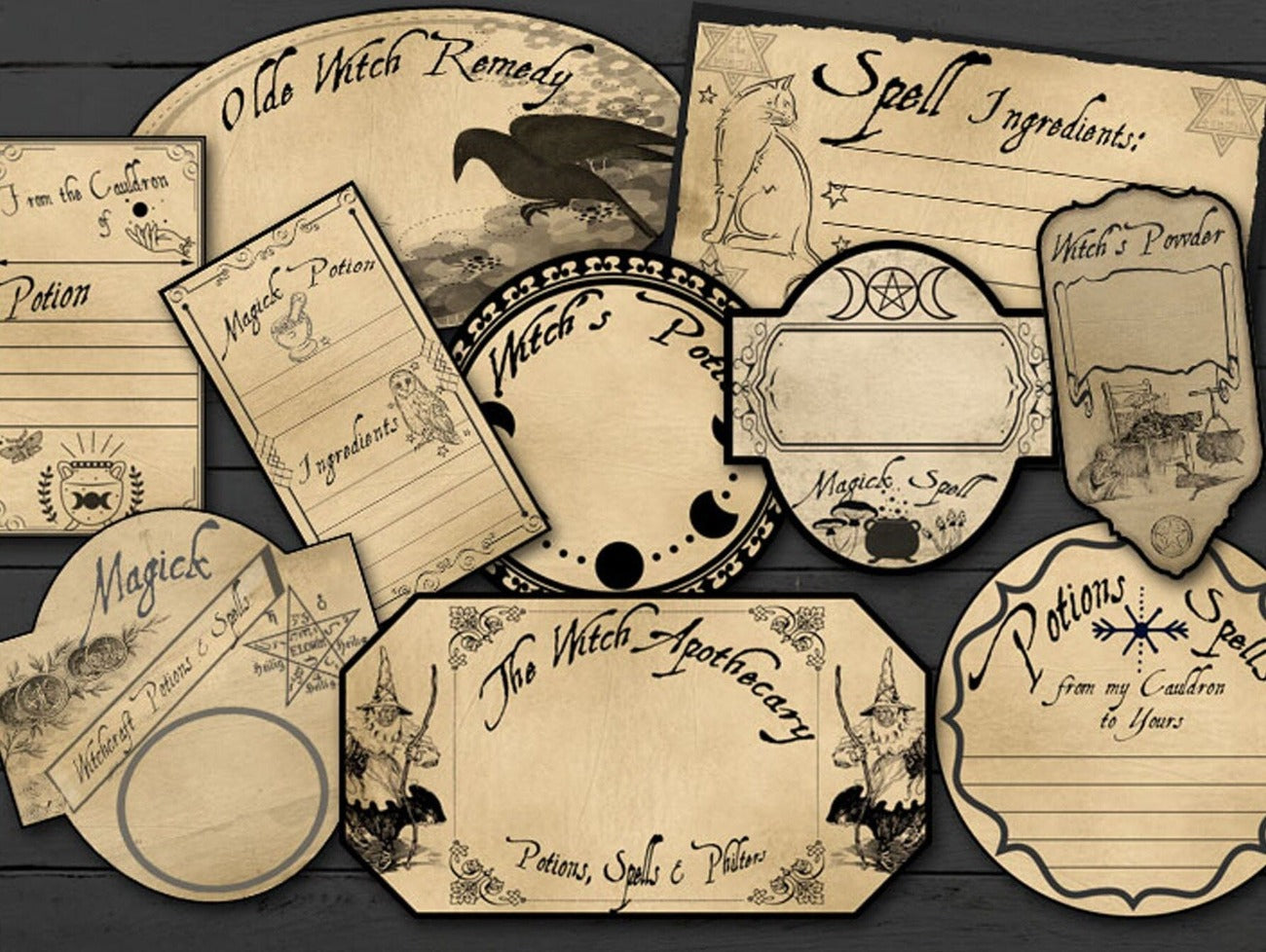 30 Witchy SPELL LABELS, Personalize your Wicca spells and potions, Spell Ingredient Witchcraft Tags, Witch Apothecary Labels, Occult Labels - Morgana Magick Spell