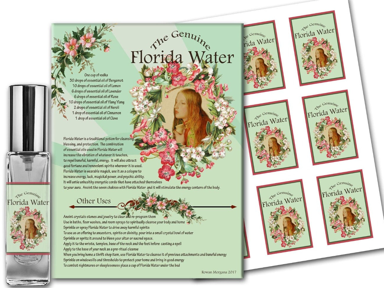 FLORIDA WATER COLOGNE, Toilette Water, Spiritual Cleansing, Blessing, Good Luck & Protection, Original 19th Century Recipe with Bonus Labels - Morgana Magick Spell