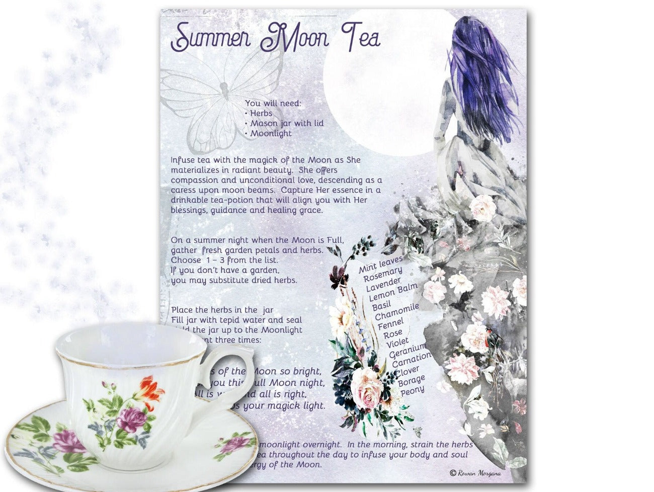 SUMMER MOON TEA Recipe, Witches; Tea, Witchcraft Sabbat Esbat Tea Brew, Visionary Kitchen Witch Potion, Moon Tea Magic, Garden Tea Recipe - Morgana Magick Spell
