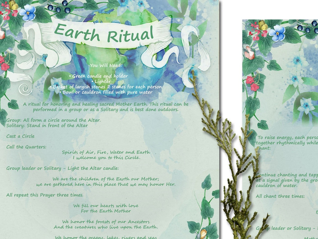 EARTH RITUAL Close-up view of the 2 Printable Pages - Morgana Magick Spell